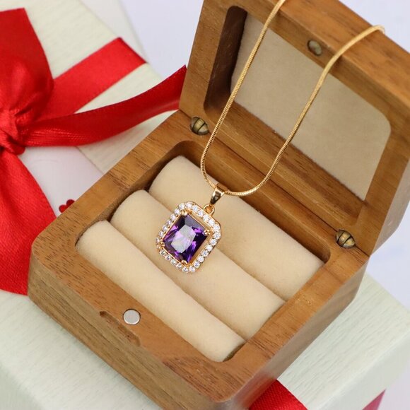 "Purple Crystal Rose Gold Pendant with Sparkling White Stone Frame, XPPT1274 - Picture 10 of 13